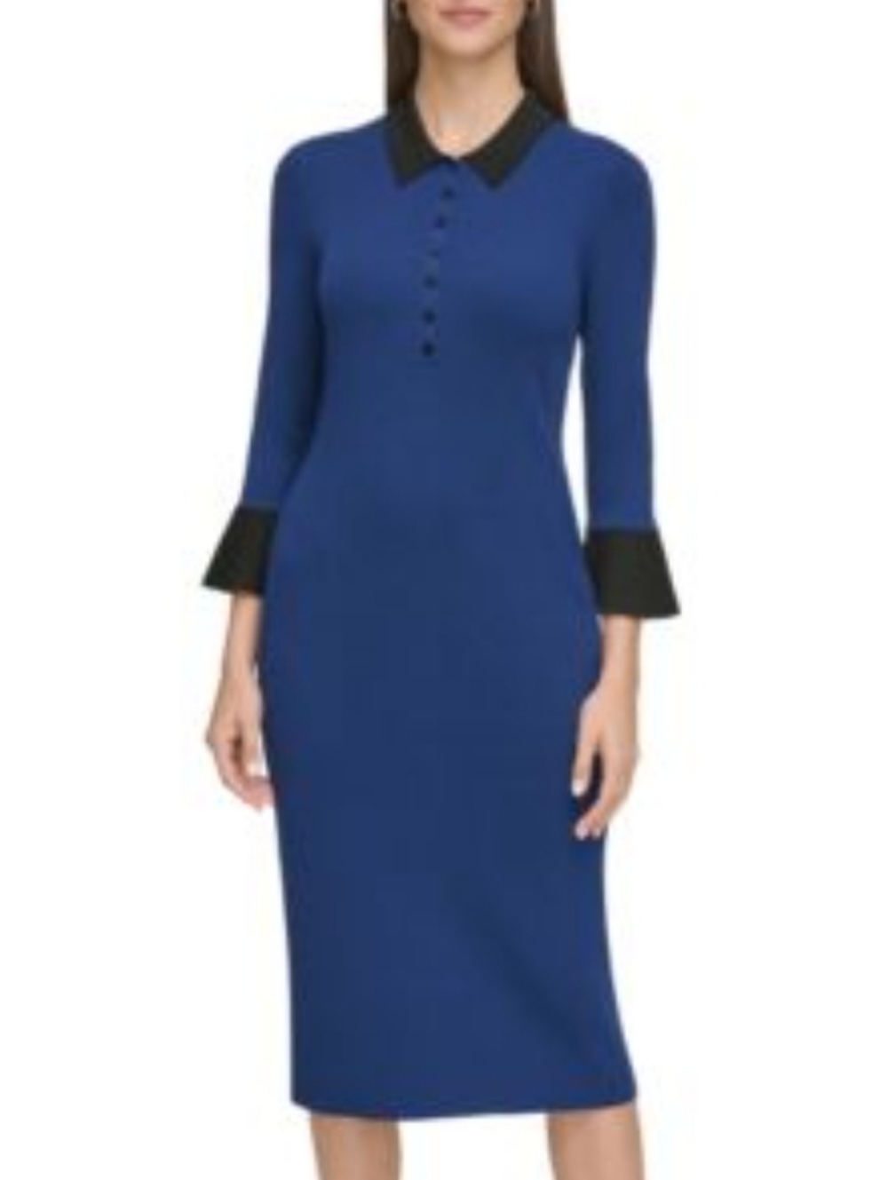 Karl Lagerfeld Royal Blue Midi Dress with Black Collar and Cuff